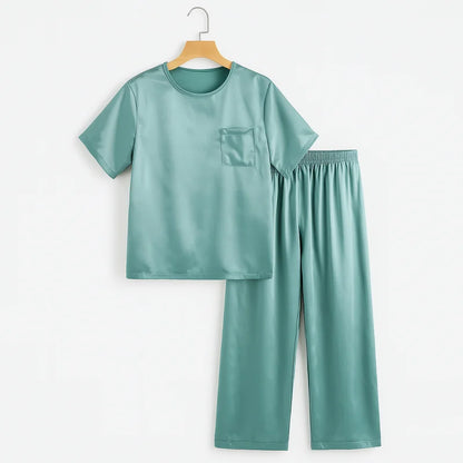 Ensemble Pyjama Satin Femme Bleu Marine