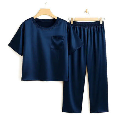 Ensemble Pyjama Satin Femme Bleu Marine