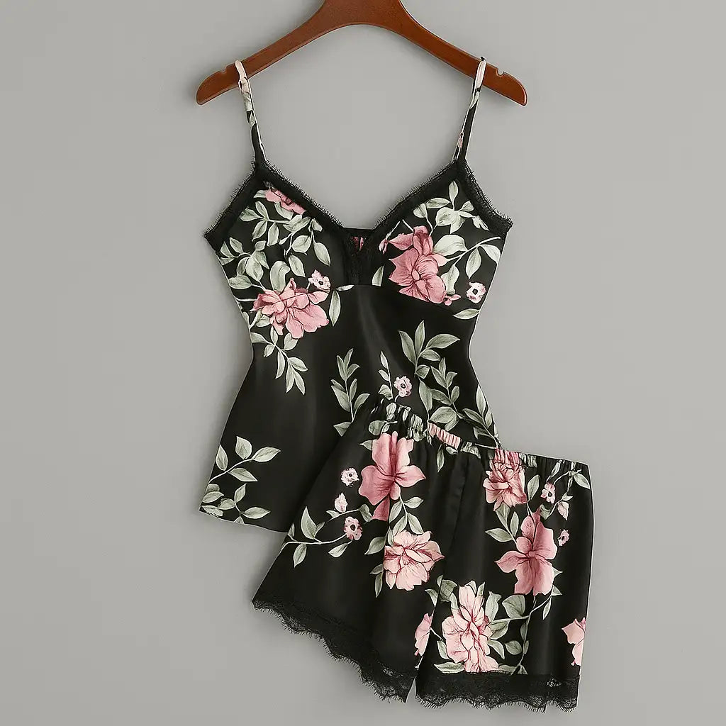 Pyjama Femme Satin Fleuri