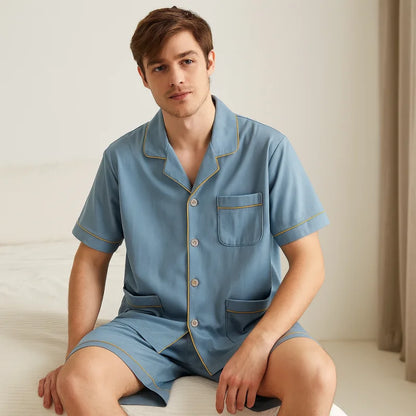 Pyjama Satin Bleu Brillant Homme