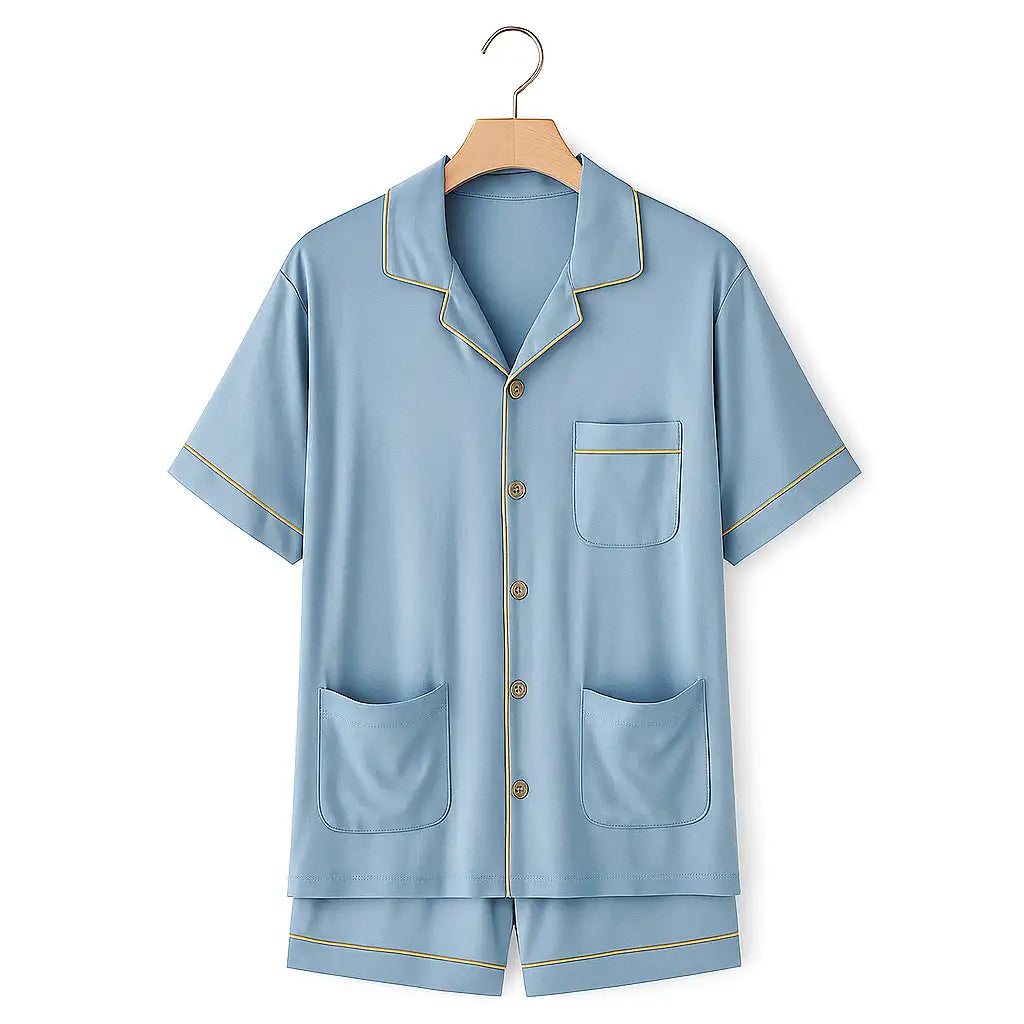 Pyjama Satin Bleu Brillant Homme