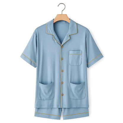 Pyjama Satin Bleu Brillant Homme