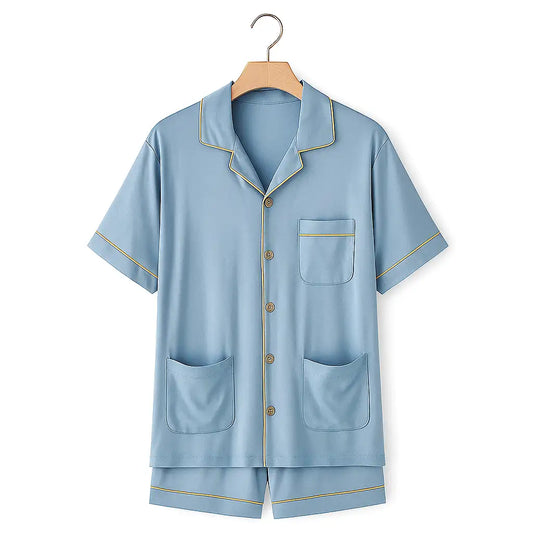 Pyjama Satin Bleu Brillant Homme