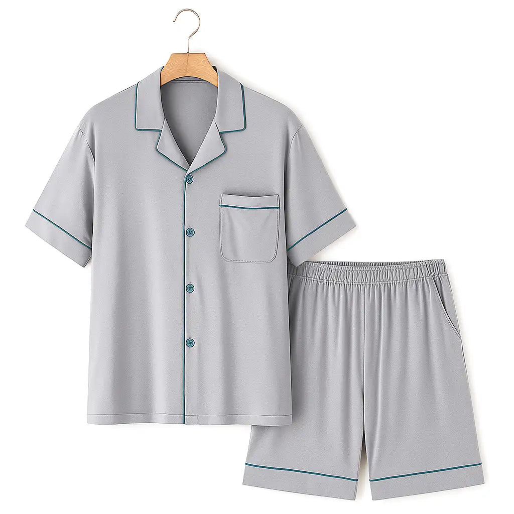 Pyjama Satin Bleu Brillant Homme