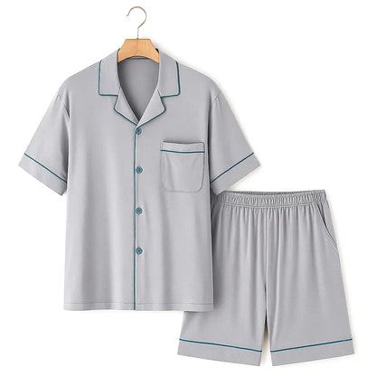 Pyjama Satin Bleu Brillant Homme