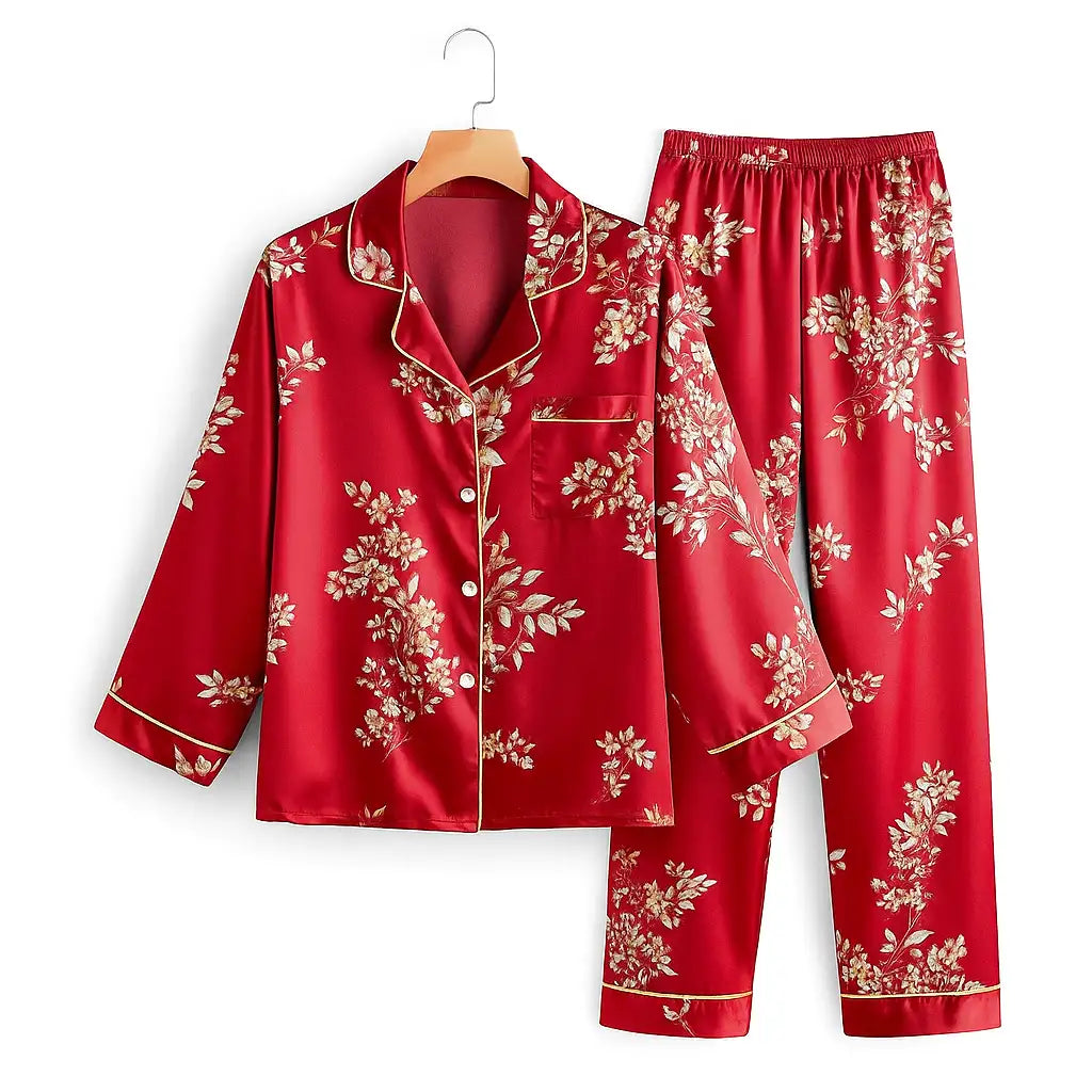 Pyjama Satin Rouge Femme